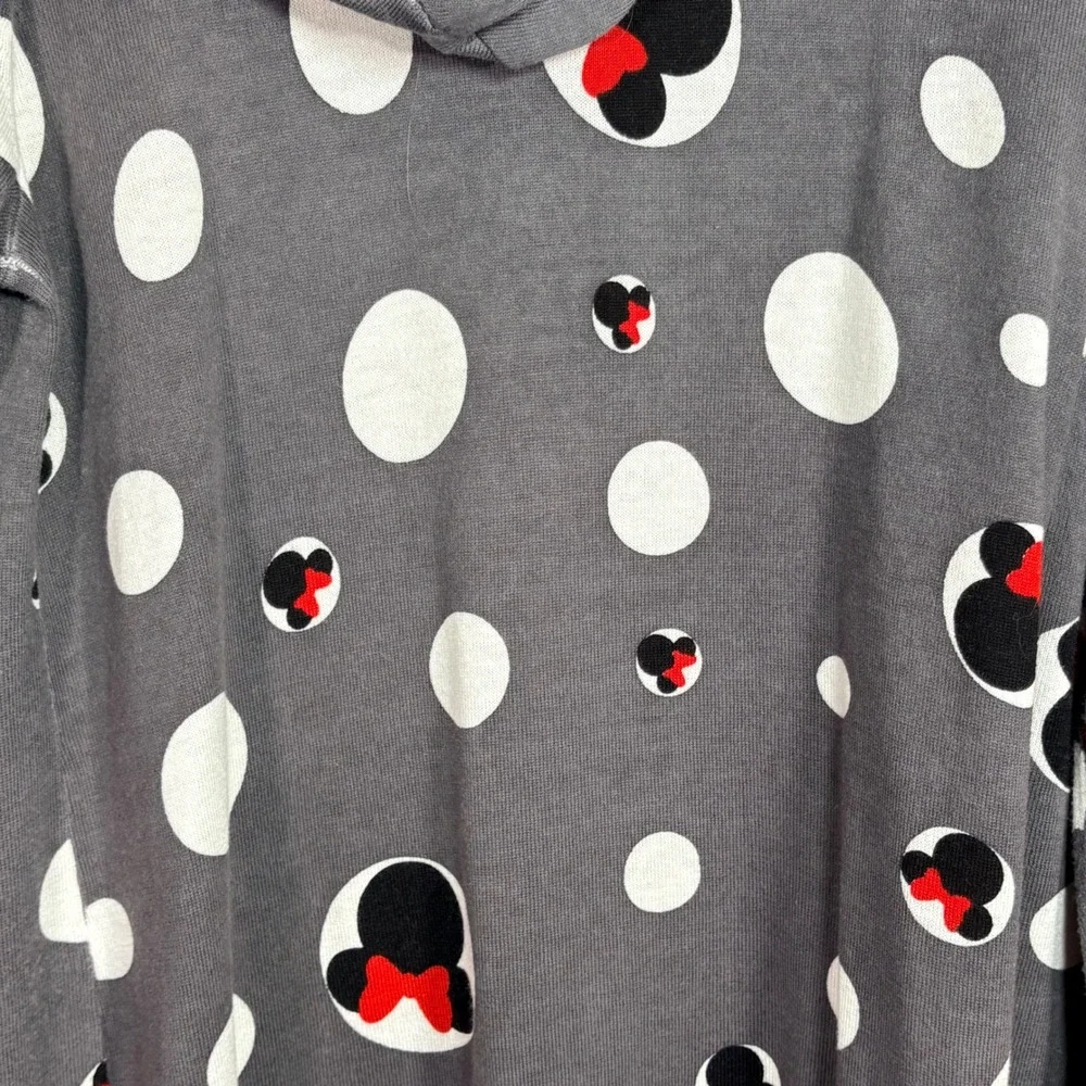 Disney Minnie Mouse Polka Dot‎ Hooded Open Front Cardigan Gray Women Size 2
